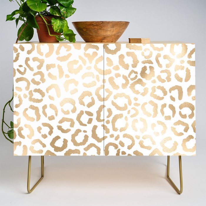 Elegant Gold White Leopard Cheetah Animal Print Credenza Gallery Image 1