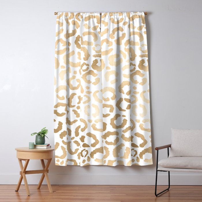 Elegant Gold White Leopard Cheetah Animal Print Window Curtain