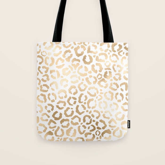 Elegant Gold White Leopard Cheetah Animal Print Tote Bag Gallery Image 1