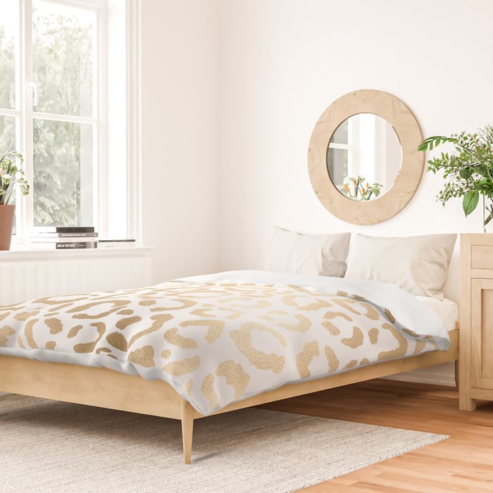 Elegant Gold White Leopard Cheetah Animal Print Duvet Cover Gallery Image 2