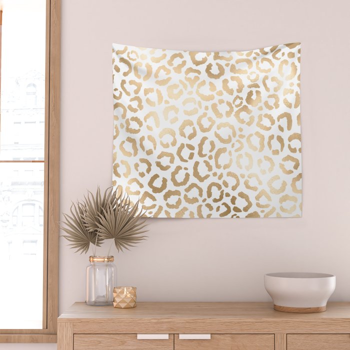 Elegant Gold White Leopard Cheetah Animal Print Wall Tapestry Gallery Image 2