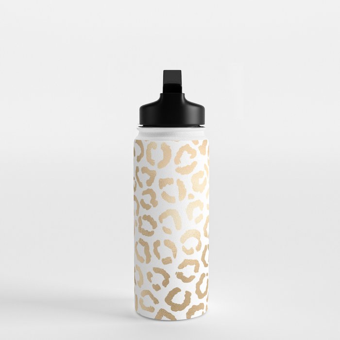 Elegant Gold White Leopard Cheetah Animal Print Water Bottle Gallery Image 3