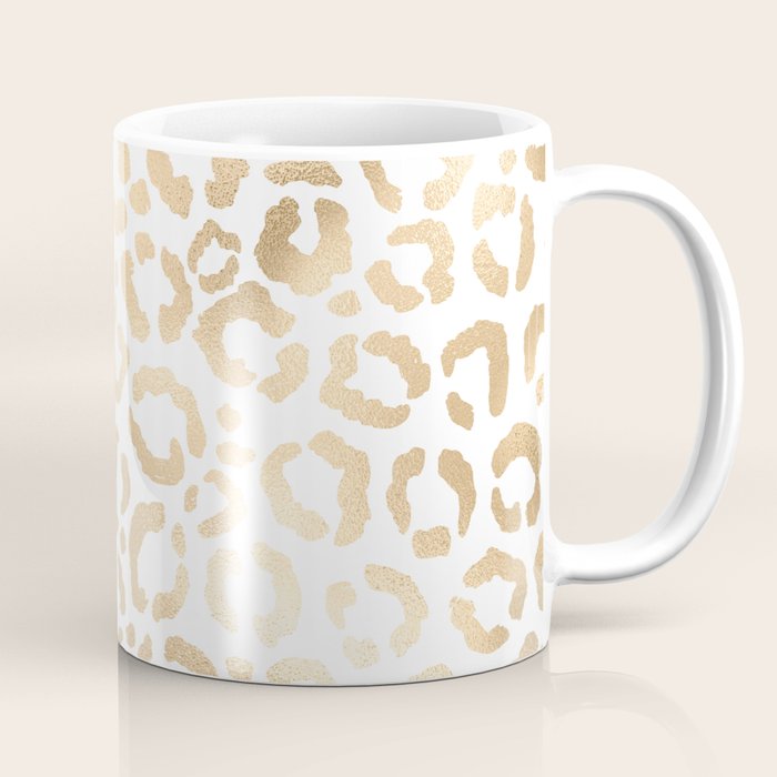 Elegant Gold White Leopard Cheetah Animal Print Coffee Mug Gallery Image 1
