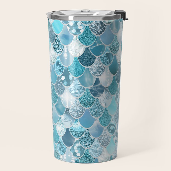 Cute Mermaid Scales, Teal and Aqua Travel Mug Gallery Image 2