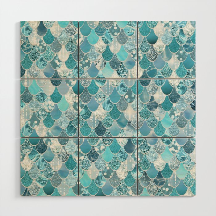 Cute Mermaid Scales, Teal and Aqua Wood Wall Art Gallery Image 1