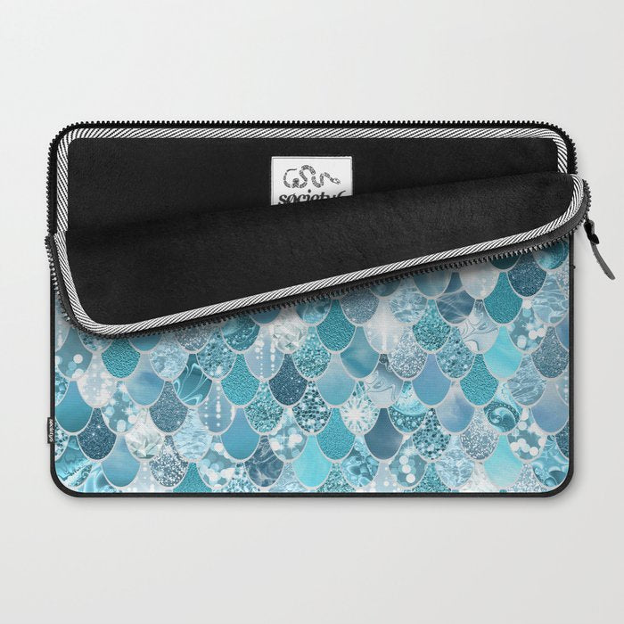 Cute Mermaid Scales, Teal and Aqua Laptop Sleeve Gallery Image 2
