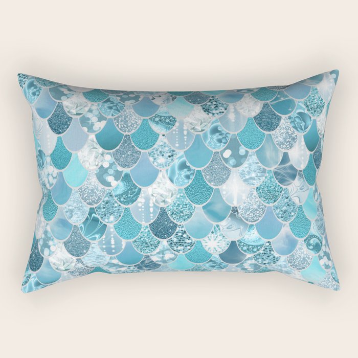Cute Mermaid Scales, Teal and Aqua Rectangular Pillow Gallery Image 2