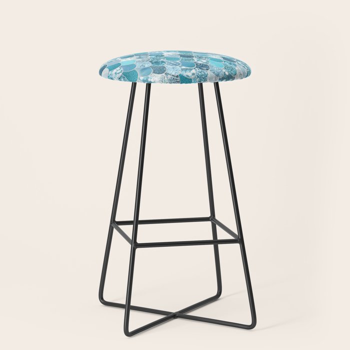 Cute Mermaid Scales, Teal and Aqua Stool Gallery Image 1