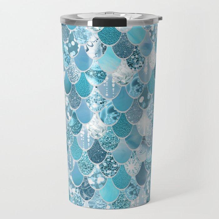 Cute Mermaid Scales, Teal and Aqua Travel Mug Gallery Image 1