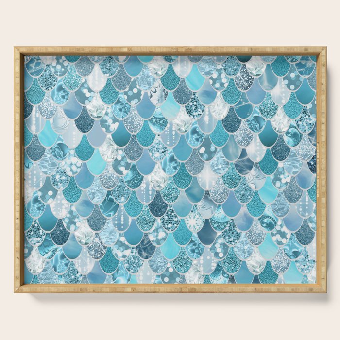 Cute Mermaid Scales, Teal and Aqua Serving Tray Gallery Image 1