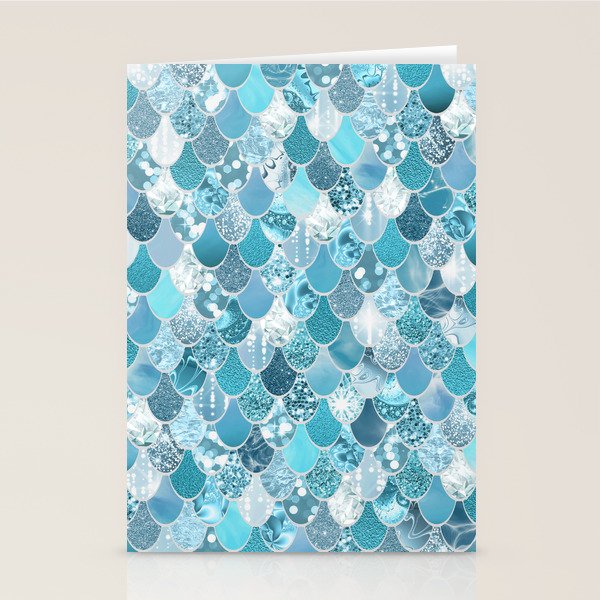 Cute Mermaid Scales, Teal and Aqua Stationery Card Gallery Image 2