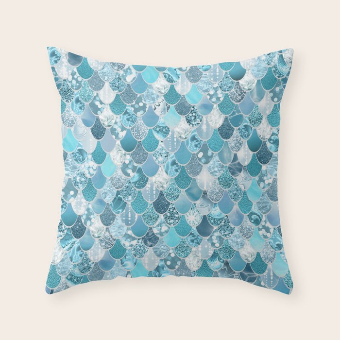 Cute Mermaid Scales, Teal and Aqua Throw Pillow Gallery Image 1