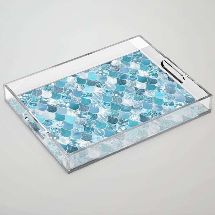 Cute Mermaid Scales, Teal and Aqua Acrylic Tray Gallery Image 1