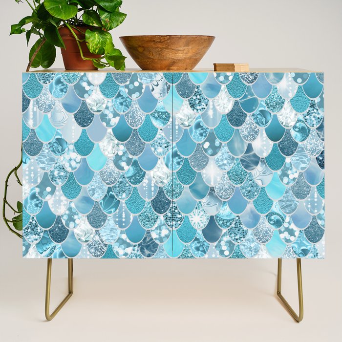 Cute Mermaid Scales, Teal and Aqua Credenza Gallery Image 1