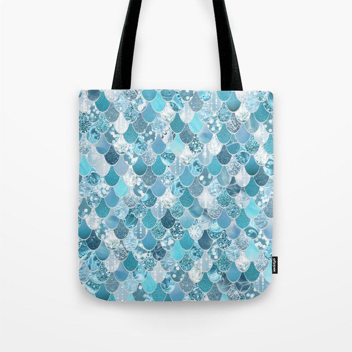 Cute Mermaid Scales, Teal and Aqua Tote Bag Gallery Image 1
