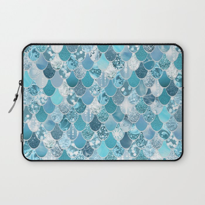 Cute Mermaid Scales, Teal and Aqua Laptop Sleeve Gallery Image 1