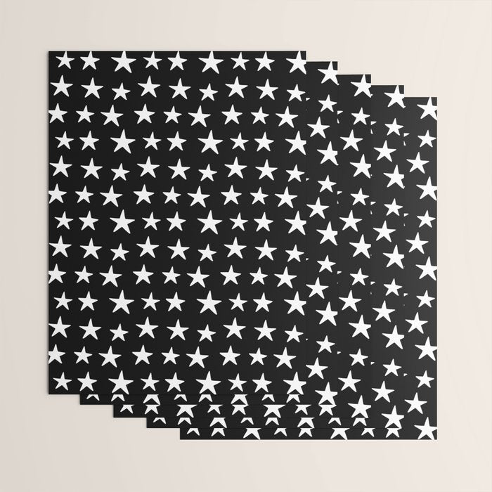 Star Pattern White On Black Wrapping Paper Gallery Image 3