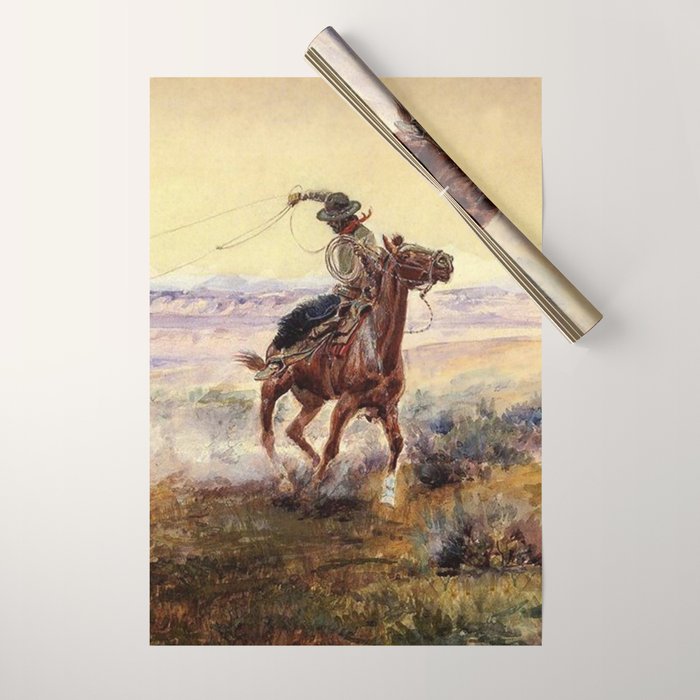 âOn the Pondâ by Charles M Russell Wrapping Paper Gallery Image 1