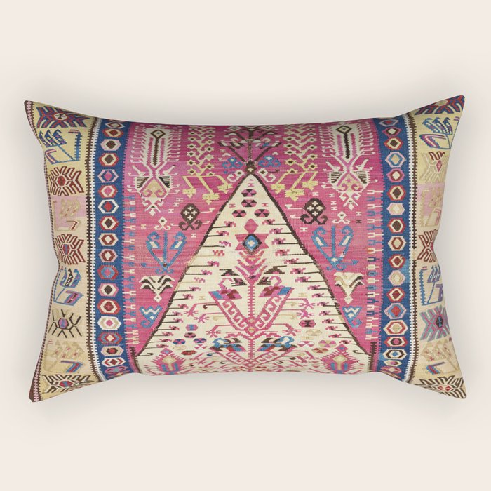 Cute Pink Antique Turkish Niche Kilim Print Rectangular Pillow Gallery Image 1