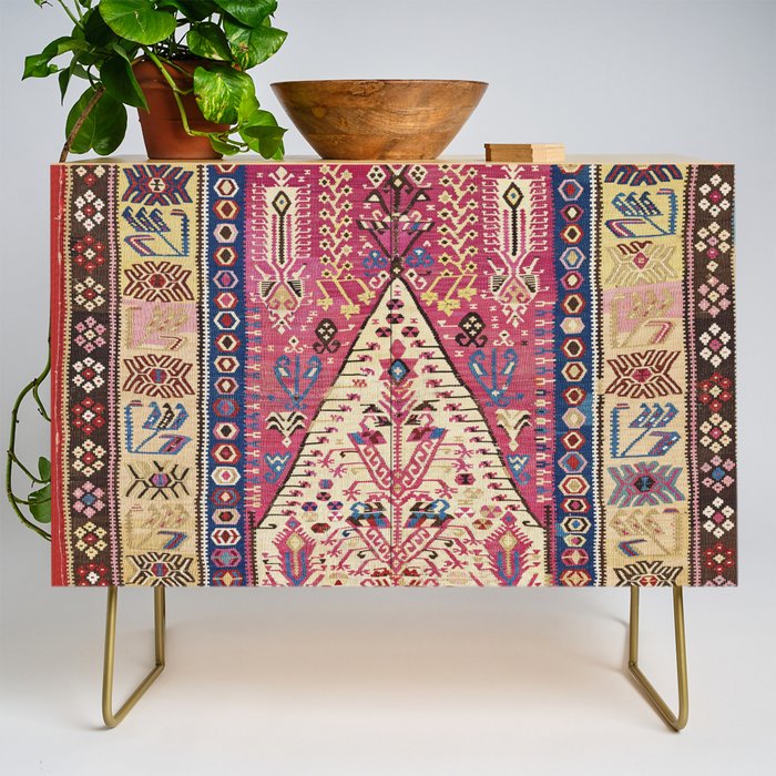 Cute Pink Antique Turkish Niche Kilim Print Credenza Gallery Image 1