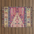 Cute Pink Antique Turkish Niche Kilim Print Outdoor Rug Gallery Image 1