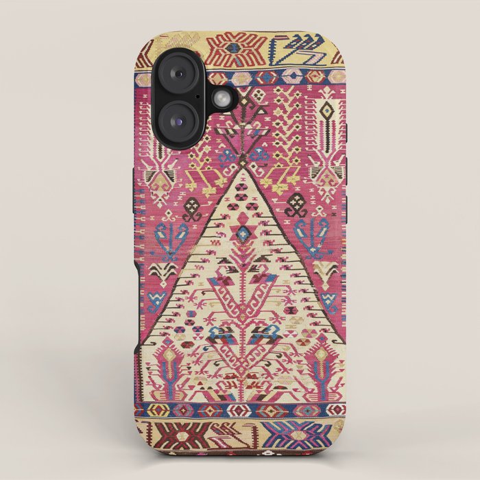 Cute Pink Antique Turkish Niche Kilim Print iPhone Case Gallery Image 1