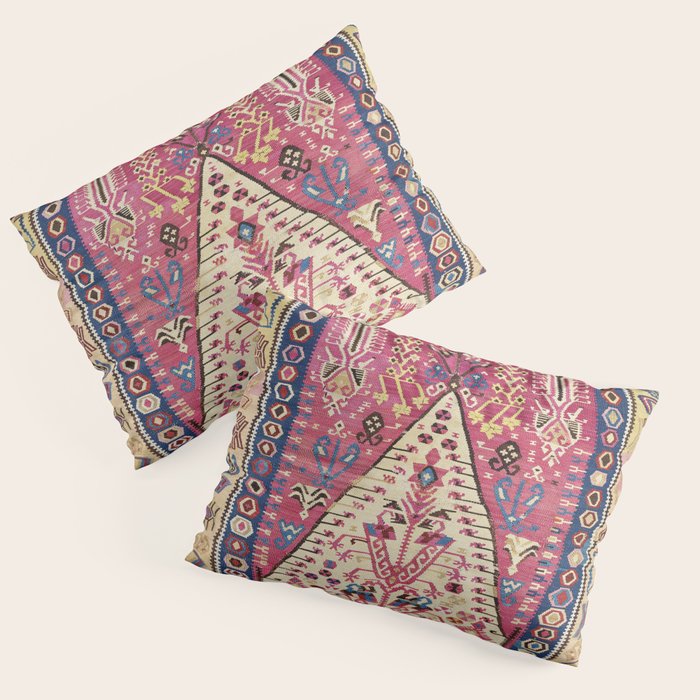 Cute Pink Antique Turkish Niche Kilim Print Pillow Sham Gallery Image 1
