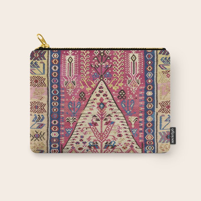 Cute Pink Antique Turkish Niche Kilim Print Carry All Pouch Gallery Image 1