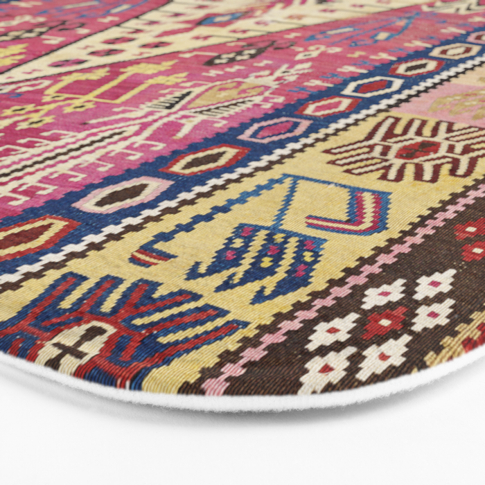 Cute Pink Antique Turkish Niche Kilim Print Bath Mat Gallery Image 3
