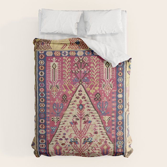 Cute Pink Antique Turkish Niche Kilim Print Comforter Gallery Image 6