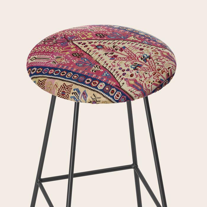Cute Pink Antique Turkish Niche Kilim Print Stool Gallery Image 2