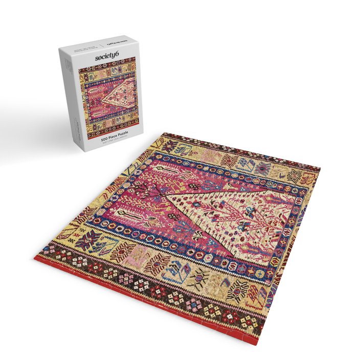 Cute Pink Antique Turkish Niche Kilim Print Jigsaw Puzzle Gallery Image 2