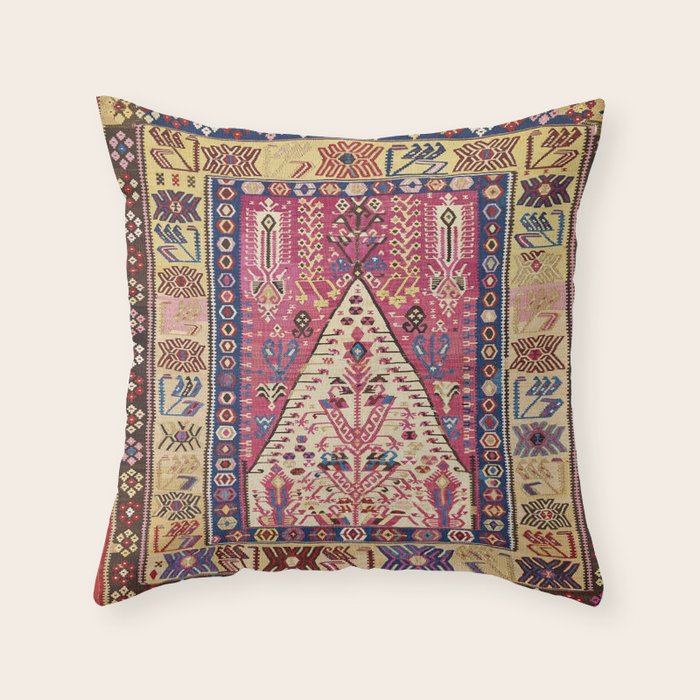 Cute Pink Antique Turkish Niche Kilim Print Throw Pillow Gallery Image 6