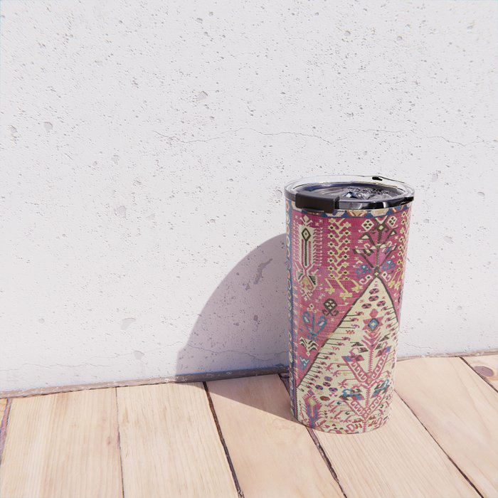 Cute Pink Antique Turkish Niche Kilim Print Travel Mug Gallery Image 4