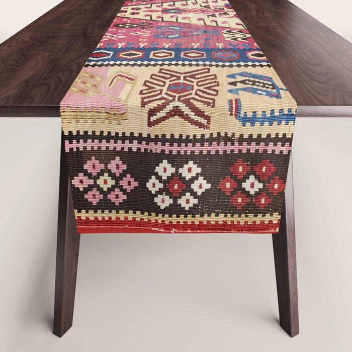 Cute Pink Antique Turkish Niche Kilim Print Table Runner Gallery Image 1