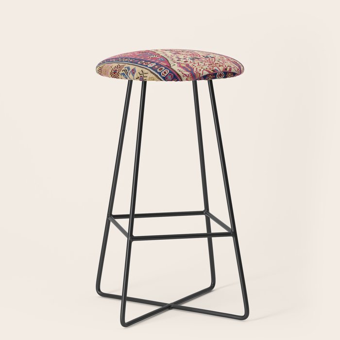Cute Pink Antique Turkish Niche Kilim Print Stool Gallery Image 1