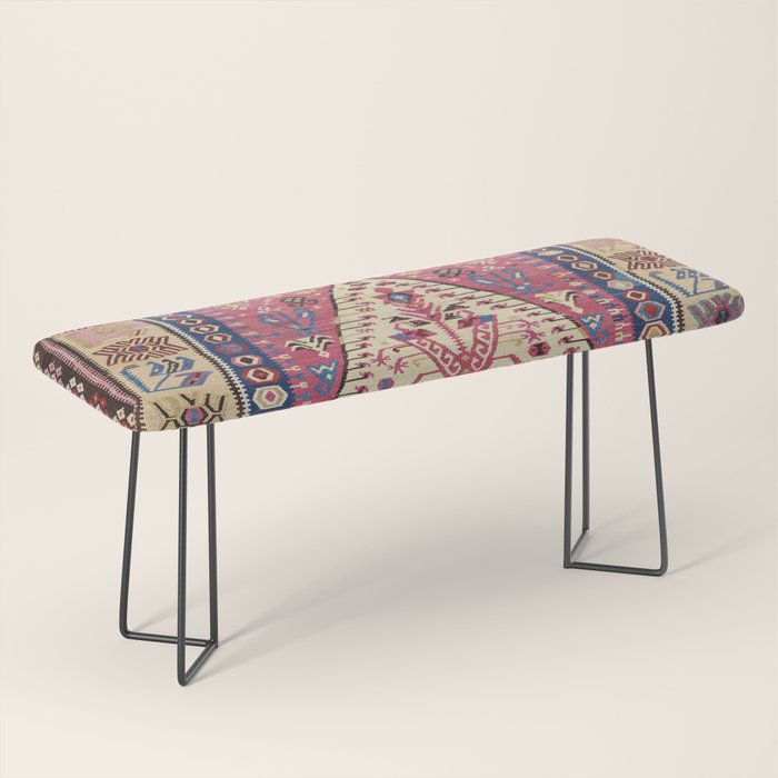 Cute Pink Antique Turkish Niche Kilim Print Bench Gallery Image 1