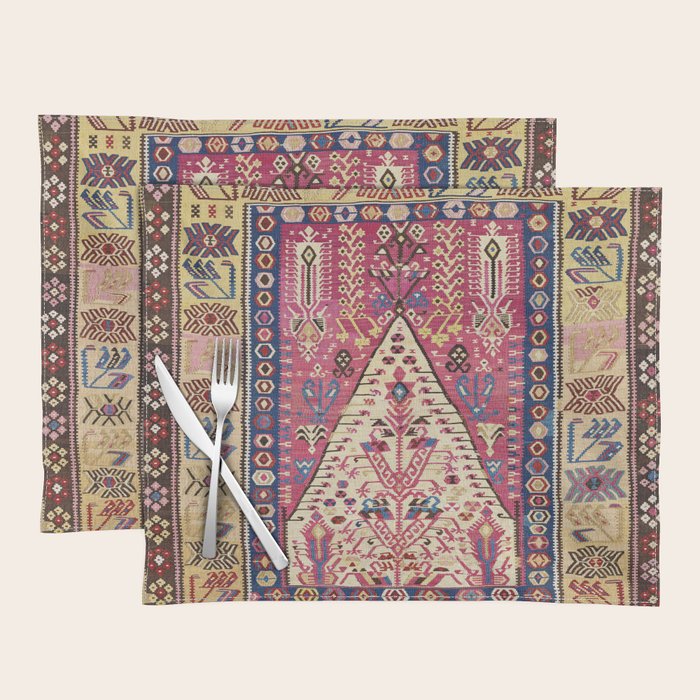 Cute Pink Antique Turkish Niche Kilim Print Placemat Gallery Image 1