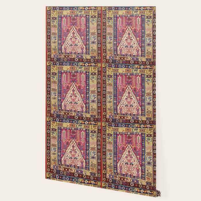 Cute Pink Antique Turkish Niche Kilim Print Wallpaper Gallery Image 2