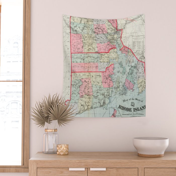 Vintage Map of Rhode Island (1887) Wall Tapestry Gallery Image 2