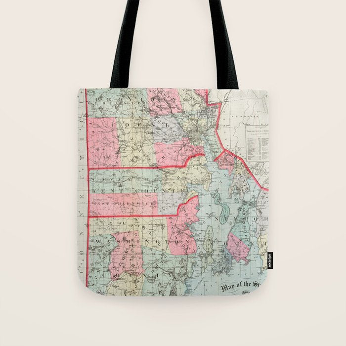 Vintage Map of Rhode Island (1887) Tote Bag Gallery Image 1
