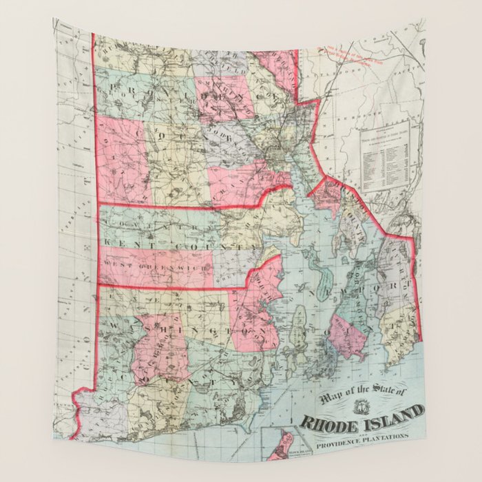 Vintage Map of Rhode Island (1887) Wall Tapestry Gallery Image 1