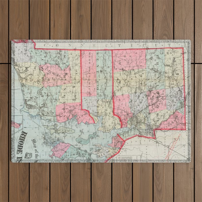 Vintage Map of Rhode Island (1887) Outdoor Rug Gallery Image 1
