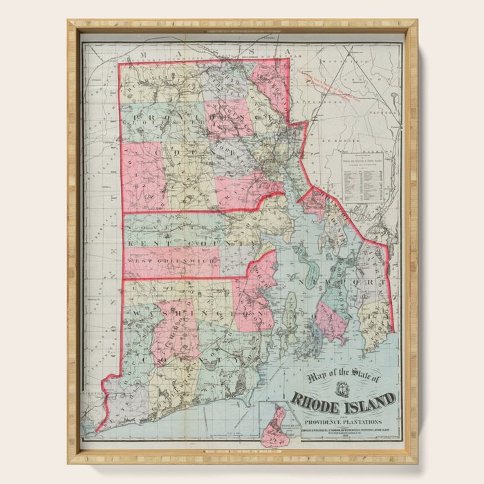 Vintage Map of Rhode Island (1887) Serving Tray Gallery Image 1