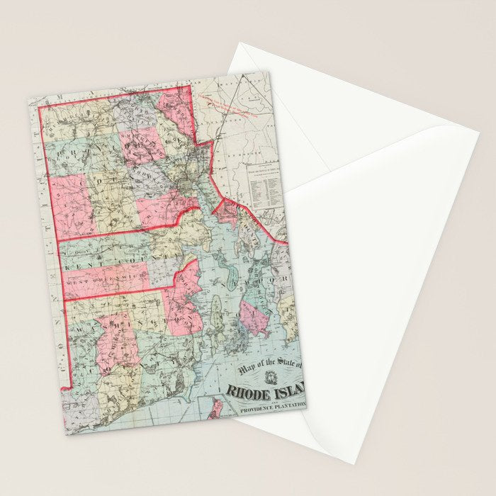 Vintage Map of Rhode Island (1887) Stationery Card Gallery Image 2