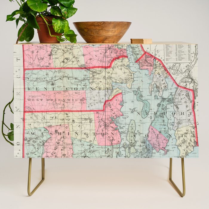 Vintage Map of Rhode Island (1887) Credenza Gallery Image 1