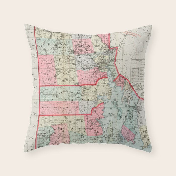 Vintage Map of Rhode Island (1887) Throw Pillow Gallery Image 6