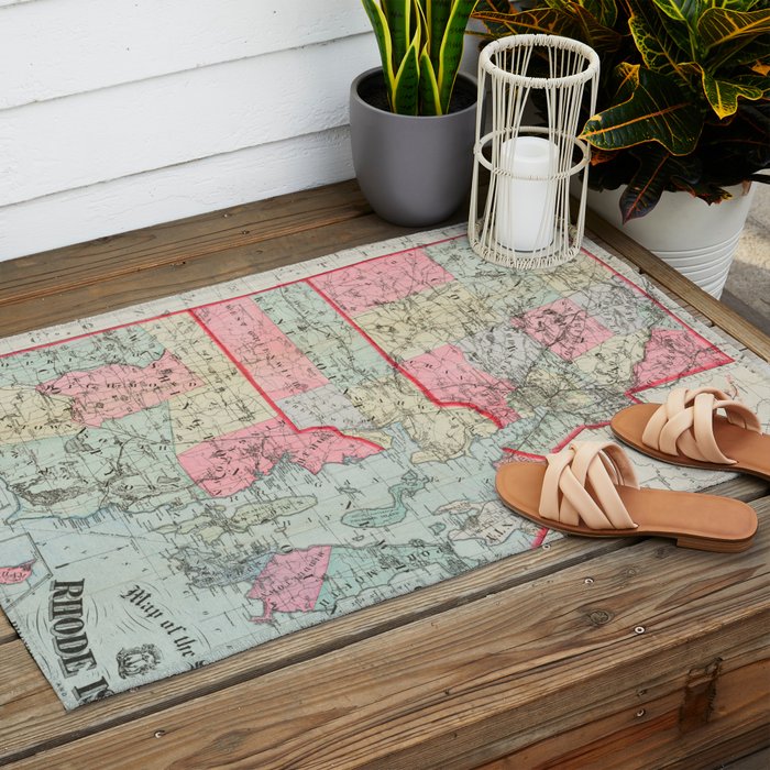 Vintage Map of Rhode Island (1887) Outdoor Rug Gallery Image 2