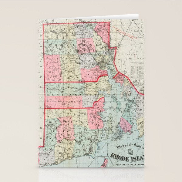Vintage Map of Rhode Island (1887) Stationery Card Gallery Image 1