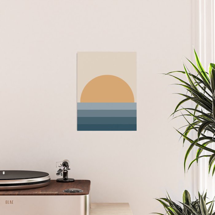 Minimal Retro Sunset Sunrise - Nautical Ocean Blue Poster Gallery Image 2